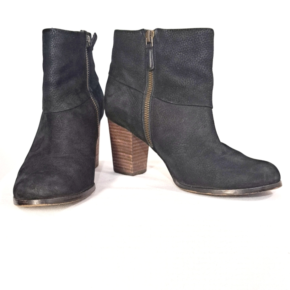 Cole Haan X Nike Air Black Cassidy Ankle Boot Block Heel Nubuck Suede Leather 7